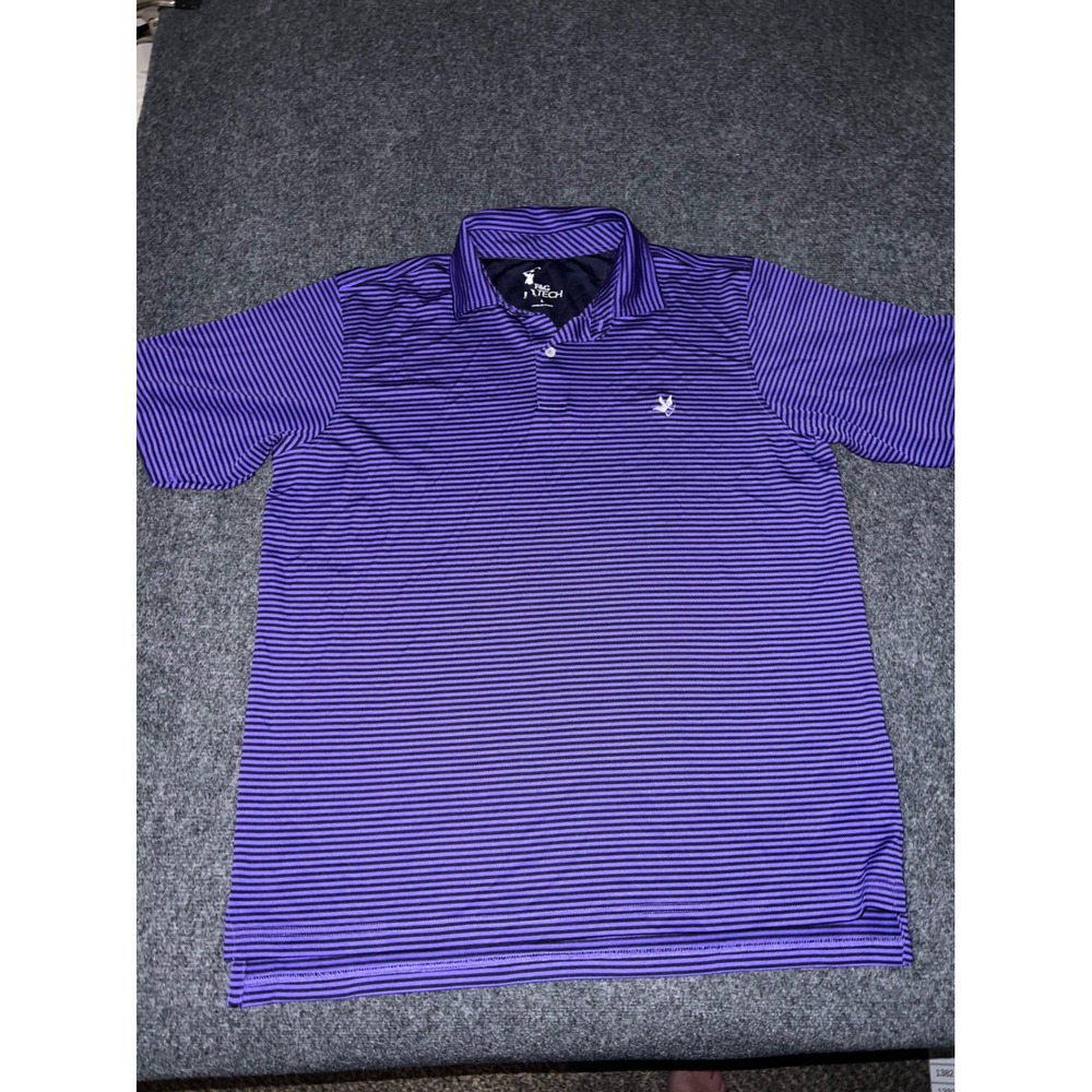 F&G Tech Mens Large Purple Black Striped Wicking Golf Polo Shirt Short Sleeve